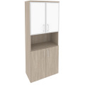 Офисный шкаф высокий широкий (2 низких фасада ЛДСП + 2 низких фасада белое стекло в раме)